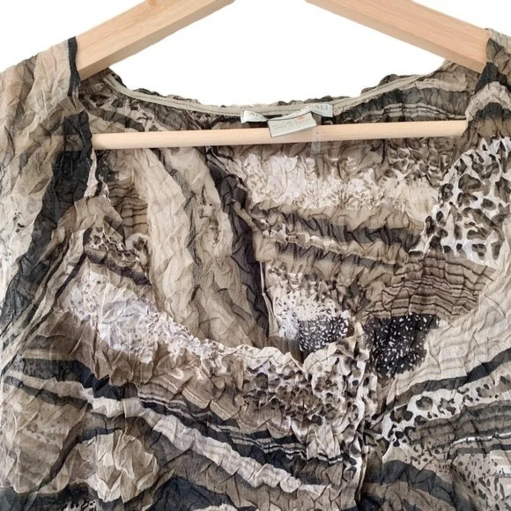 Alberto Makali Brown Pattern Textured Crinkled Tank Top Blouse Size L